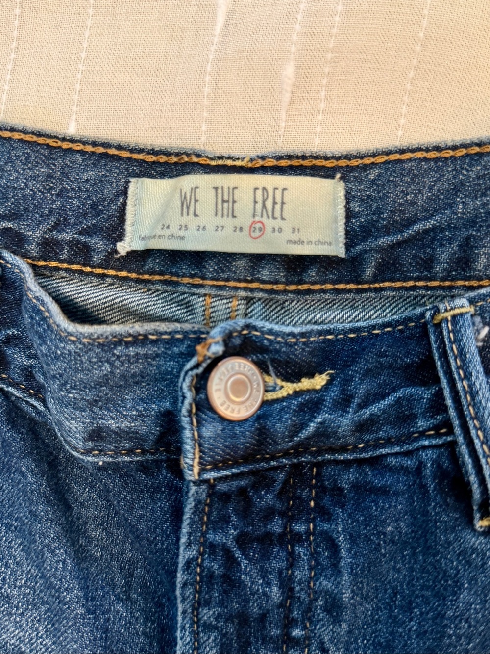 We The Free Dark Blue Distressed Denim Frayed Hem Daisy Duke Shorts - Picture 3 of 5